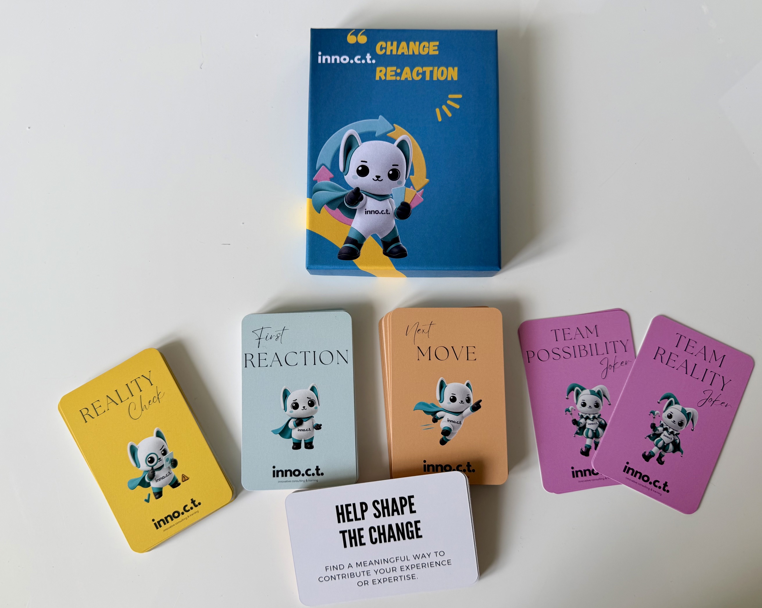 The Change RE:ACTION box with its five card categories